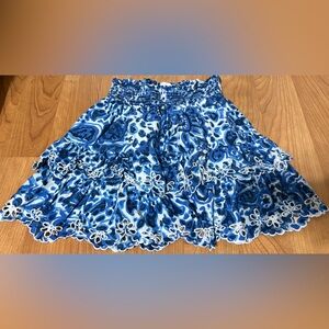 House Of Harlow 1960 Melba Blue Skirt Small Lined Layered Smocked Embroidered